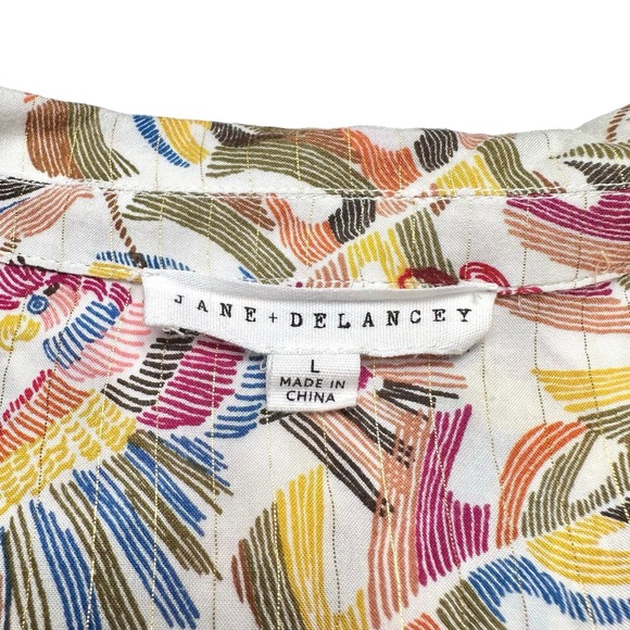 Jane + Delancey | Women | Tropical Gold Tinsel Stripe Button Up Shirt | Large - Picture 5 of 7